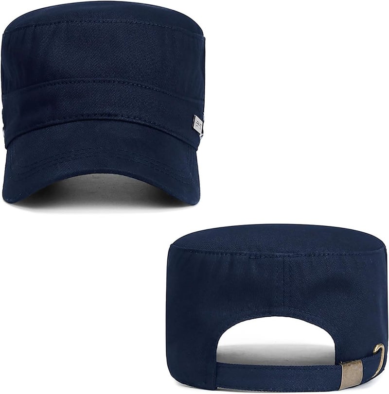 PTDTSHOU Cotton Military Caps for Men Women Unisex Flat Top Hat Adjustable Cadet Army Cap - Image 5
